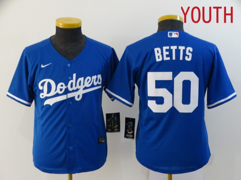 Youth Los Angeles Dodgers #50 Betts Blue Nike Game MLB Jerseys